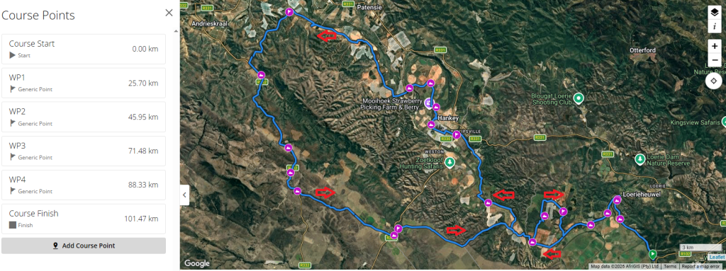100km route with course points